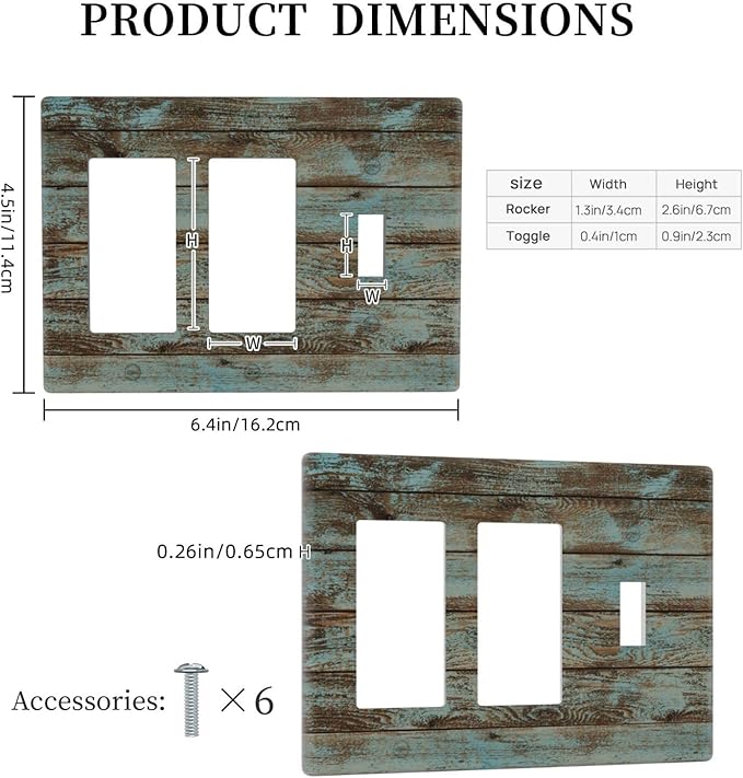 Vintage Green Wood Texture Combo 2 Rocker 1 Toggle Light Switch Wall Plate Cover Decorative 3-Gang for Electrical Outlets Room Bathroom Bedroom Home Kitchen Two Decora Receptacle 4.5" x 6.38"