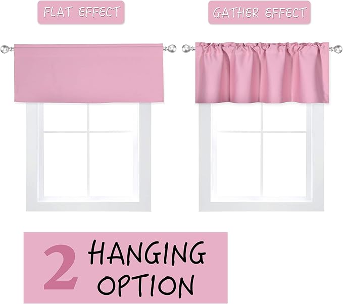 4 Panels Baby Pink Valance for Windows 42x18 Inch Solid Thermal Insulated Blackout Rod Pocket Kitchen Short Curtain Toppers Valance for Bathroom Living Room