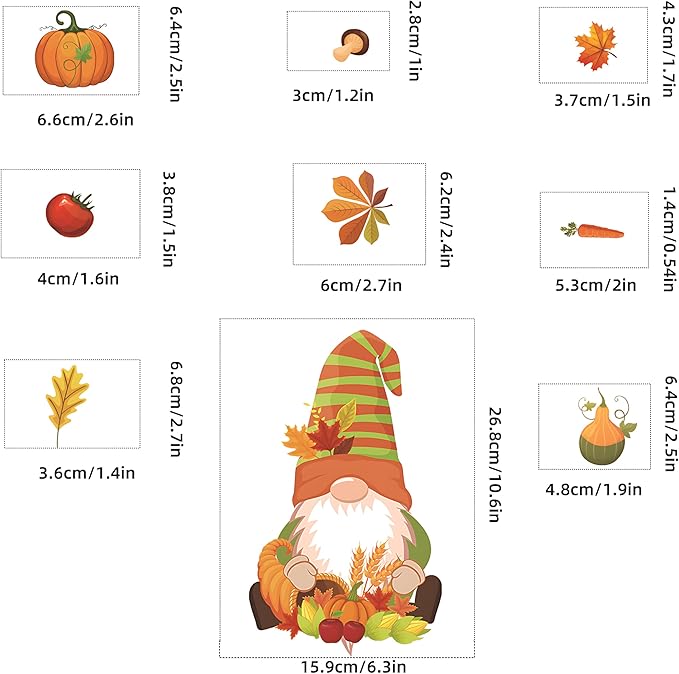 6 Sheets Fall Window clings for Home Windows Maple Leaf Window Stickers Thanksgiving Gnomes Window Decoration Autumn Window Decals for Home Office Classroom Party(Style A)