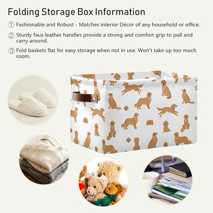 Wamika Golden Retriever Dog Storage Basket Fabric Pet Toys Baskets Cute Puppy Dogs Open Home Storage Bins Boxes Foldable Organizer Bag for Pet Bathroom Shelf Closet Baskets 16×12×8 Inches