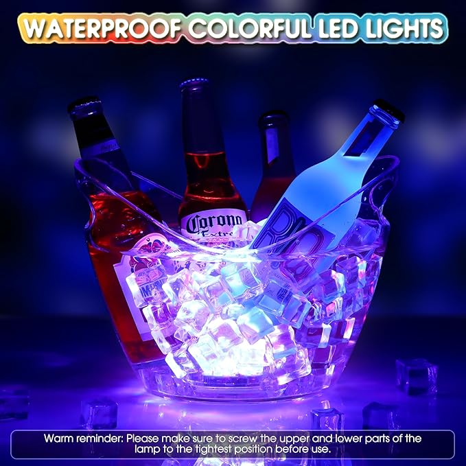 4L LED Ice Buckets with Waterproof Light and Remote Control Light up Plastic Ice Bucket Clear Large Capacity Beer Bucket for Champagne Wine Drinks Parties Home Bar KTV Club Summer, Colorful