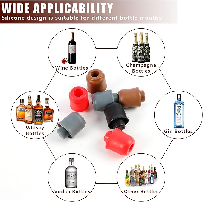 Wine Stoppers for Wine Bottles, Reusable Sparkling Wine Corks Sealer for Wine Bottles, Soft Silicone Wine Bottle Stoppers for Champagne Prosecco Home Use (8PCS)