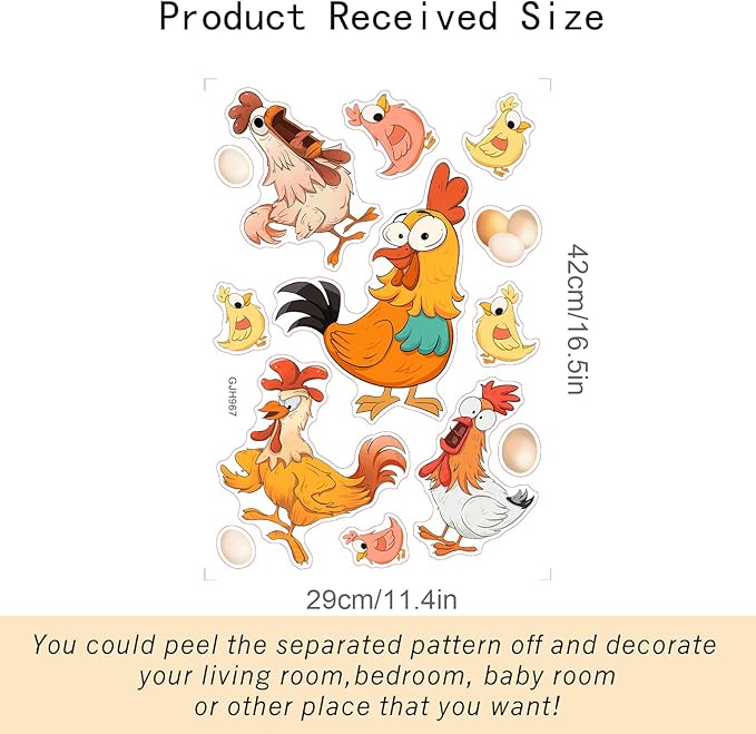 SUPERDANT Funny Chicken Wall Stickers Rooster Hen Chick Wall Decals with Eggs Wall Decor Vinyl Wall Decoration for Kids Bedroom Playroom Kitchen Pantry Refrigerator Decor