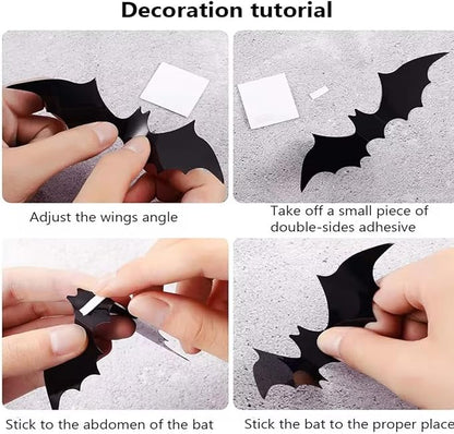 48 Pcs Halloween Wall Decor 3D Bats Wall Decals Removable Rose Pink Black Designs DIY Halloween Decorations Stereo Bats Wall Stickers for Halloween Party Indoor Home Kitchen Bedroom Decorations