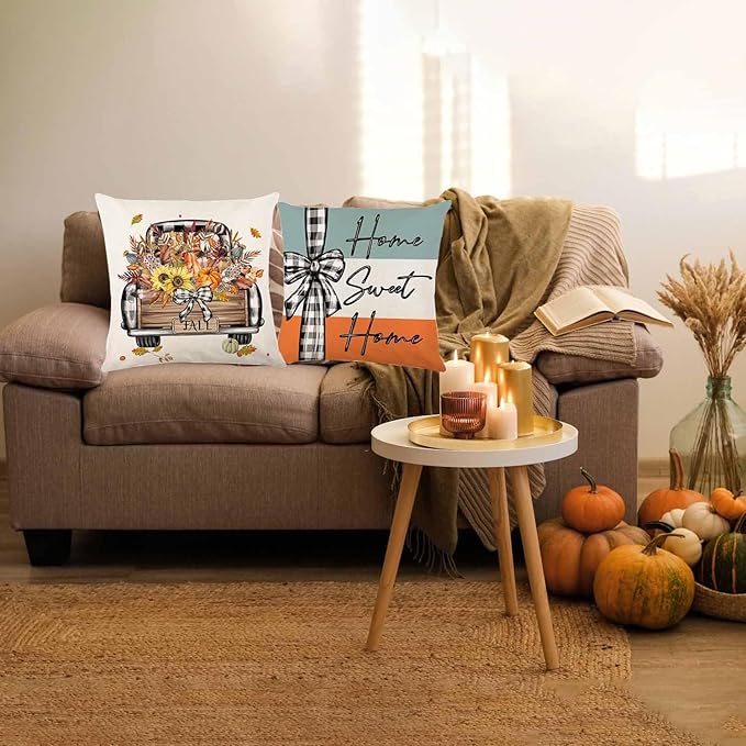 Fall Decorations for Home, Fall Pillow Covers 18x18 Set of 4, Thanksgiving Decorations Autumn Cushion Case for Couch(Fall05)