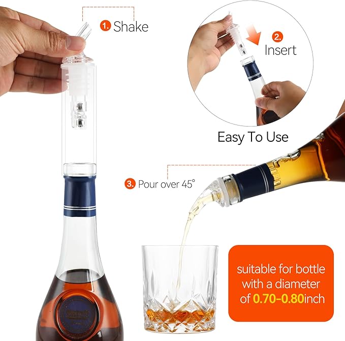 Automatic Measured Bottle Pourer - Quick Shot Spirit Measure Pourers with Dust Caps for Tequila Cocktail Home Bar Tools 1oz/30ml(Clear No-Collar, 4 Pack)