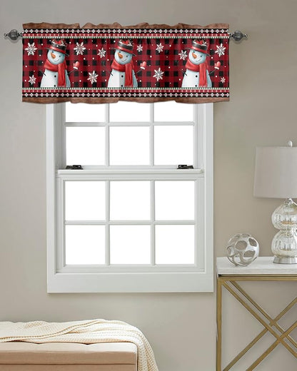 Vandarllin Christmas Kitchen Curtains Valances for Windows Funny Snowman Snowflake Rod Pocket Window Treatment for Kitchen/Living Room/Bedroom/Bathroom,42" X 18" -1 Panel, Red Farmhouse