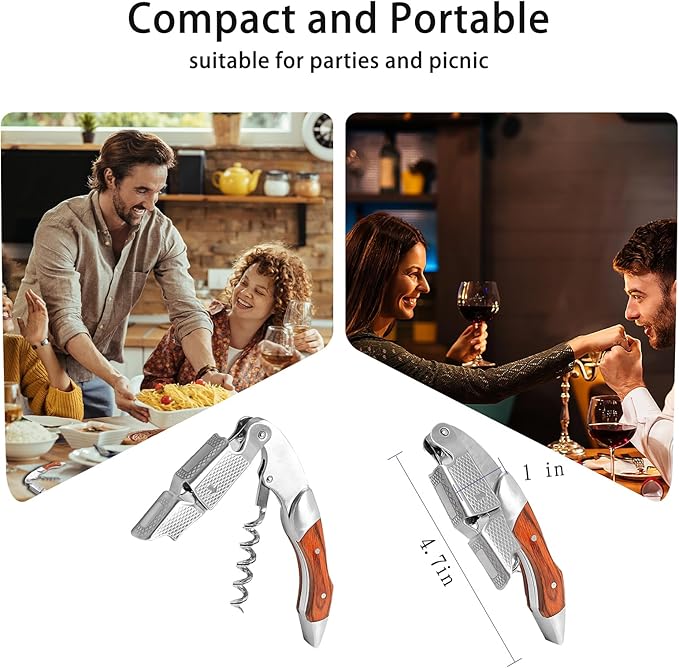 Wine Opener 2 Pack, Professional Waiter Corkscrew, Stainless Steel Wine Key Manual Wine Bottle Opener for Waiters, Sommelier, Bartenders Home Use