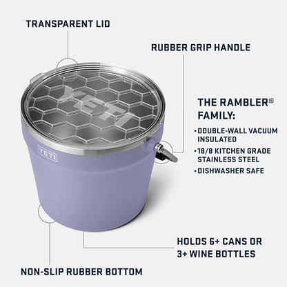 YETI Rambler Beverage Bucket, Double-Wall Vacuum Insulated Ice Bucket with Lid, Cosmic Lilac