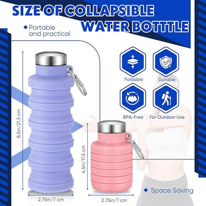 17oz Collapsible Water Bottles for Travel 500ml Reusable Foldable Silicone Water Bottle with Portable Buckle Silicone for Camping Hiking Sport