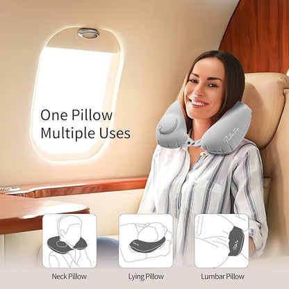 Ultralight Inflatable Travel Pillow Neck Pillow Press to Inflate Compressible Lumbar Support while Camp Travel Cars Office Home Grey