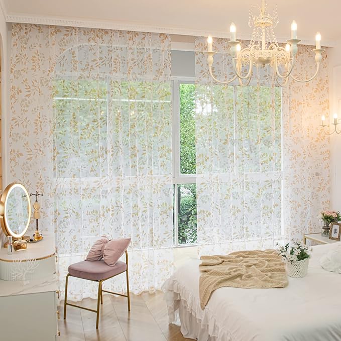 Windows Printing Pattern Sheer White Curtains 63 Inches Length 2 Panels Voile Light Filtering Sheer Curtains Panel Basic Rod Pocket for Bedroom Living Room Children Room Kitchen Yard