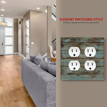 Vintage Green Wood Texture Double Outlet Switch Wall Plate Cover Decorative 2-Gang for Electrical Room Bathroom Bedroom Home Kitchen Two Receptacle Polycarbonate Power Gear 4.5" x 2.76"