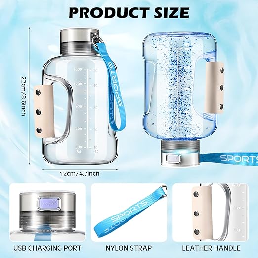 1.5 L Max PEM Hydrogen Water Bottle Hydrogen Water Generator Rechargeable Portable Hydrogen Bottle with SPE/PEM Technology for Portable Family Fitness Gifts, High Capacity(White)