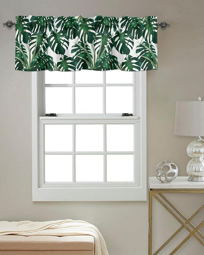 Vandarllin Summer Tropical Plant Kitchen Curtains Valances for Windows Green Monstera Leaves Rod Pocket Window Treatment for Kitchen/Living Room/Bedroom/Bathroom,42" X 12" -1 Panel,