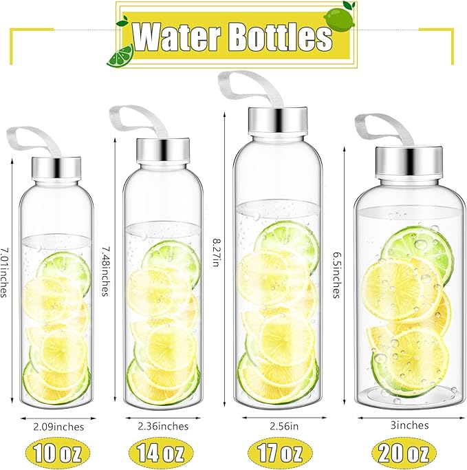 Zubebe 40 Pcs 17 oz Reusable Water Bottles Bulk Clear Bottles with Stainless Steel Leak Proof Lids Acrylic Bottles with Nylon Carrying Strap Shaker Bottles for Water, Milk, Smoothie, Juice Beverage