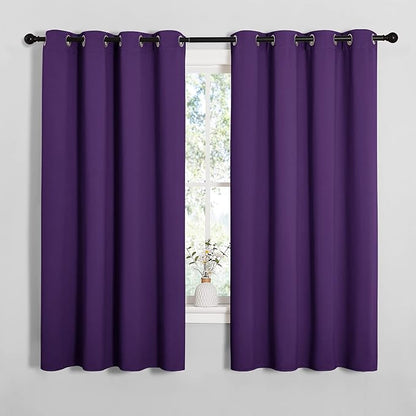 NICETOWN Thermal Insulated Blackout Draperies Curtains, Triple Weave Home Decoration Solid Ring Top Blackout Drape Panels for Bedroom (Set of 2, 55 x 68 inches, Royal Purple)