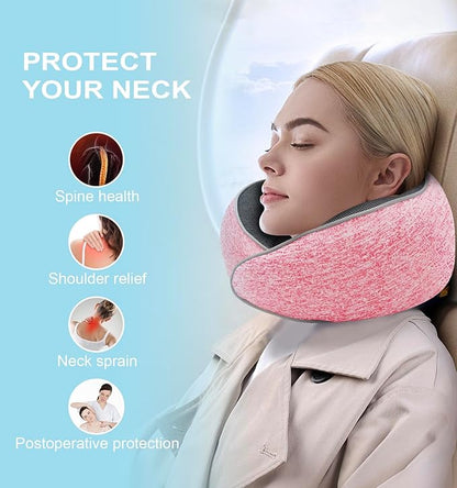 Travel Neck Pillow, Memory Foam Airplane Neck Pillow with 360 Degree Comfort and Breathability, Travel Essentials for Airplanes, Home and Car (Pink)