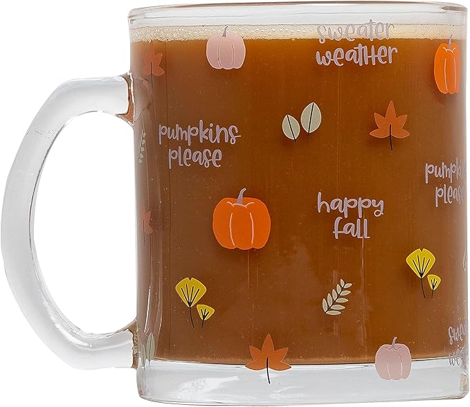 Pearhead Glass Harvest Mug, Halloween Home Décor, Coffee And Tea Glass Mug, Fall Drinkware Accessories, Seasonal Mug, 12 oz.