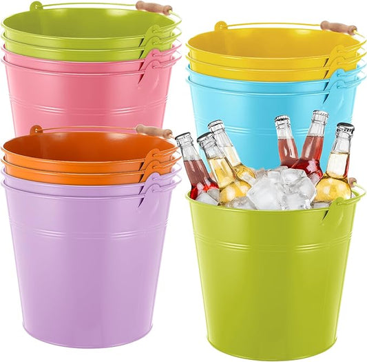 12 Pcs Large Galvanized Metal Buckets with Handle 10 Inch Heavy Duty Stainless Steel Pails Round Pail for Party Wedding, Crafts, Utensils, Table Centerpieces (Multicolor)