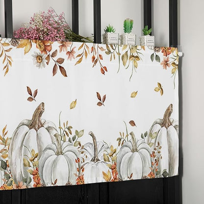 Vandarllin Fall Floral Leaves Kitchen Curtains Valances for Windows Thanksgiving Pumpkins Rod Pocket Window Treatment for Kitchen/Living Room/Bedroom/Bathroom,54" X 18" -1 Panel, Boho