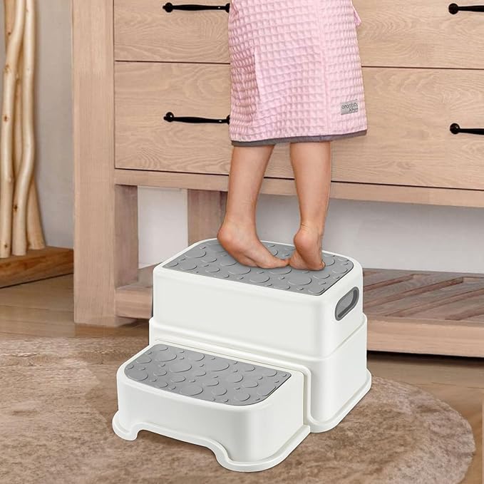 2 Step Stool for Kids, Anti-Slip Toddler Toilet Potty Training Stool with Handles, Two Step Stool for Bathroom, Kitchen, Bedroom, Living Room