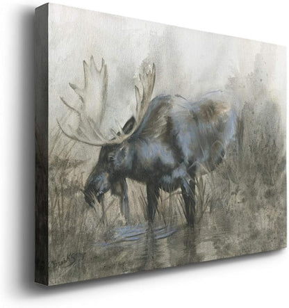 Renditions Gallery Canvas Animal Wall Art Home Paintings & Prints Scary Grazing Moose Abstract Black & White Horror Modern Artwork Decorations for Bedroom Office Kitchen - 18"x27" LT33