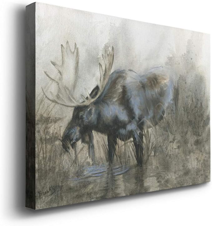 Renditions Gallery Canvas Animal Wall Art Home Paintings & Prints Scary Grazing Moose Abstract Black & White Horror Modern Artwork Decorations for Bedroom Office Kitchen - 8"x12" LT33