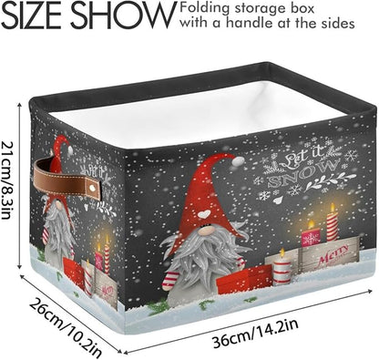 Winter Gnomes Storage Basket Fabric Kitchen Baskets Let it Snow Christmas Decorations Open Home Storage Bins Boxes Foldable Organizer Bag for Toy Book Shelf Closet Baskets 16×12×8 Inches