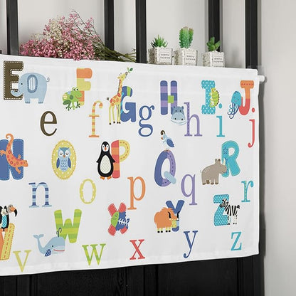 Vandarllin Cute Animals Alphabet for Kids Kitchen Curtains Valances for Windows Colorful Printed Rod Pocket Window Treatment for Kitchen/Living Room/Bedroom/Bathroom,42" X 12" -1 Panel,