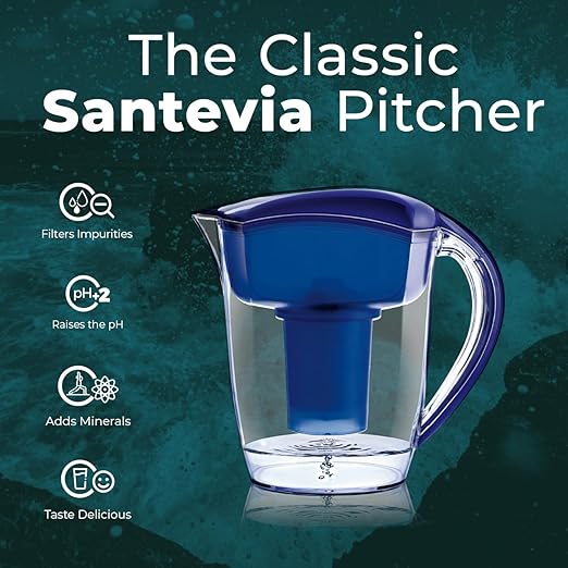 Santevia Classic Alkaline Water Filter Pitcher | Water Filtration System | Chlorine and Lead Filter | Water Purifier Pitcher | 9-Cup Home Water Filter