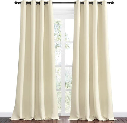 NICETOWN Beige Room Darkening Curtains 96" Long for Boho Farmhouse Home Decoration, Window Treatment Total Privacy Drape Panels for Bedroom Living Room Guest Room (55" Wide, Set of 2)