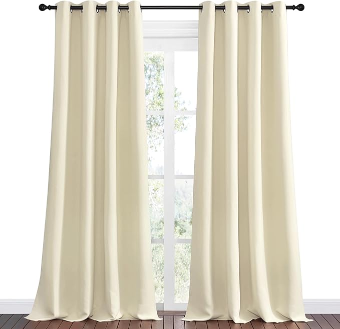 NICETOWN Beige Room Darkening Curtains 102" Long for Boho Farmhouse Home Decoration, 55" Wide, Set of 2, Window Treatment Total Privacy Drape Panels for Bedroom Living Room Guest Room