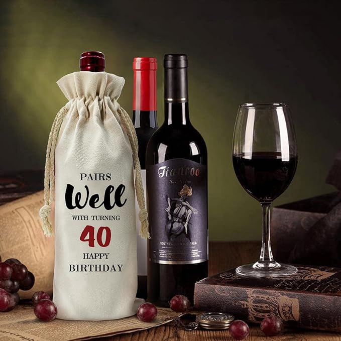 ZHANTUONE，40st Birthday Gift,Drawstring Polyester Cotton Cloth Wine Bag，Funny Birthday Wine Bag，40 Years Old Birthday Party Decoration Wine Bag Gifts,Birthday Party Decorations Ideas Wine Bag