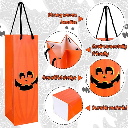 Whaline 16Pcs Fall Halloween Wine Gift Bags with Handle Paper Trick or Treat Single Bottle Wine Bags for Home Gifts Shopping Party Table Decorations