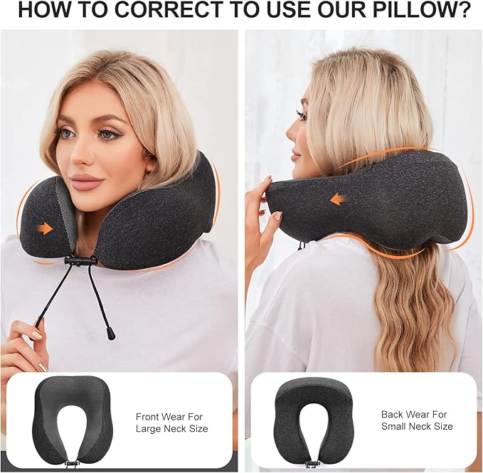 Travel Pillow, Best Memory Foam Neck Pillow Head Support Soft Pillow for Sleeping Rest, Airplane Car & Home Use (Black-E)