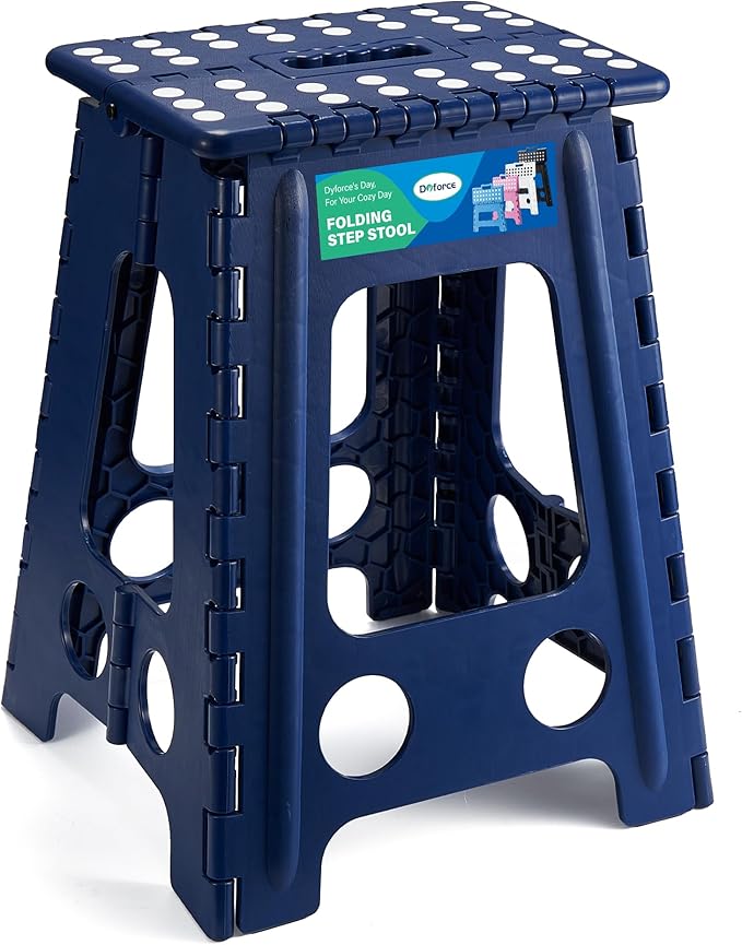 17.5 Inch Folding Step Stool 400lbs Capacity Sturdy Plastic Foldable Step Stools for Adults & Kids Stepping Stool with Handle Easy to Carry Handle Folding Stool for Kitchen (Royal Blue 1PC)