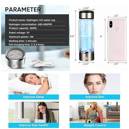 2 Layer Level Up Dydrogen Water Bottle 3Min Quick Electrolysis Hydrogen Water Bottle Generator with SPE PEM Technology Portable Ion Bottles Hydrogen Water Ionizer for Daily Drinking