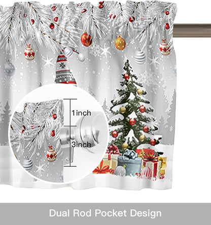 Vandarllin Christmas Gnome Kitchen Curtains and Valances Set, Winter Merry Christmas Tree Balls Windows Treatments Tiers Half/Short Curtains for Small Windows Cafe/Living Room/Bedroom 54x36 in Grey