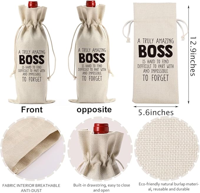 YUANHAO Boss Wine Bag Boss Day Gifts Boss Appreciation Gifts BossThank You Gifts from Employee Retirement Gifts for Boss A Truly Amazing Boss Wine Bag