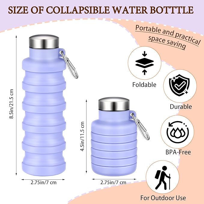 17oz Collapsible Water Bottles for Travel 500ml Reusable Foldable Silicone Water Bottle with Portable Buckle Silicone for Camping Hiking Sport