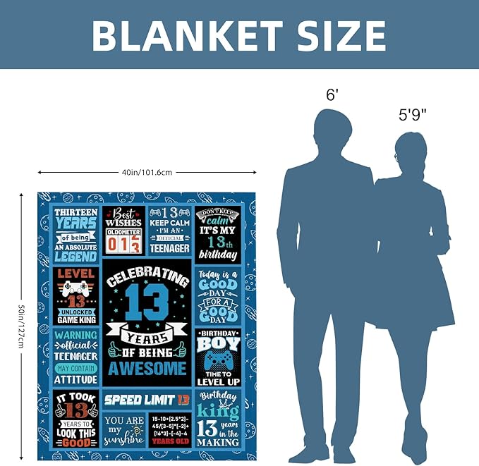 13 Year Old Boy Gifts Birthday Gifts for 13 Year Old Boys, Kids Blanket 40 x 50 Inches Warm Flannel Throw Blankets for Boys 13 Year Old Boy Birthday Gifts Ideas