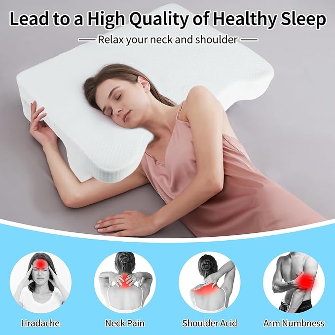 Zenflux Side Sleeper Pillow with Arm Hole, Contour Memory Foam Pillow, Ergonomic Pillow Side Sleeper for Neck and Shoulder Pain Relief - White