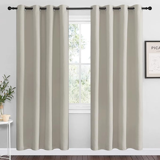 NICETOWN Natural Room Darkening Curtains 78" Long for Boho Farmhouse Home Decoration, Window Treatment Total Privacy Drape Panels for Bedroom Living Room Guest Room (55" Wide, Set of 2)