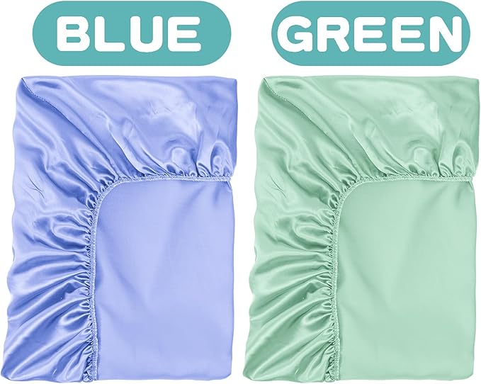 2 Pack Satin Soft Crib Sheet for Baby with Sensitive Hair Silky Baby Mattress Sheet Blue and Green Unisex 52’’x28’’x8’’ Fitted Sheets