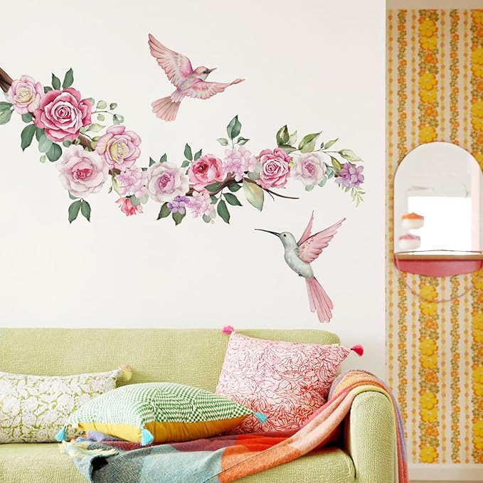 Elegant Flower & Bird Wall Decals - 2 Sheets, Perfect for Home Decor, 90cm x 30cm