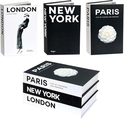 Neutral Home Books Decor Display for Living Room and Office,Paris London New York Fashion Decorative Book Hardcover Fake Decorative Books for Coffee Tables and Shelves Book Decor(Black)