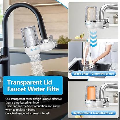 Water Filter for Sink, Faucet Mount Water Filtration System, for Kitchen, Bathroom, Reduces Lead, Chlorine, Bad Taste, Fits Standard Faucets