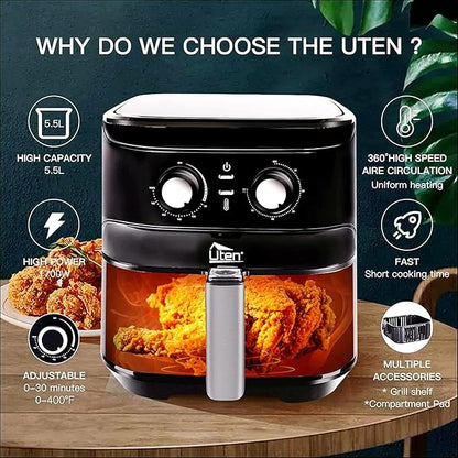 Air Fryer 5.8Qt/5.5L - Uten Electric Airfryer with Temperature Control, Timer, Non-Stick Fry Basket, 1700W High-power, Fast Oven Oilless Cooker, Dishwasher Safe - A Great Kitchen Assistant