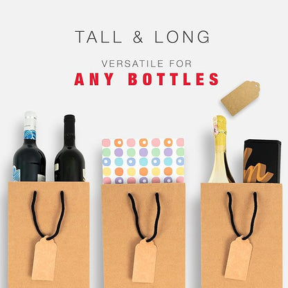 2 Bottle Wine Gift Bag, 7.15x4x13 Inch, 24Pcs Double Wine Bottle Gift Bag, 2 Bottle Wine Bag, Wine Gift Bags for 2 Bottles